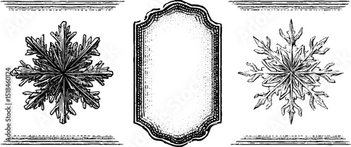 Vintage engraved ice crystal banner design for winter and holiday decorations