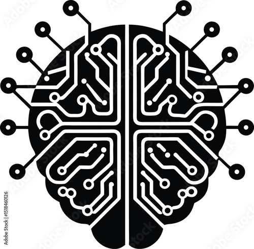 AI brain circuit Vector illustration robotic brain made of lines and microchips