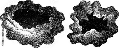 Engraved illustration set of interstellar clouds for design and art projects