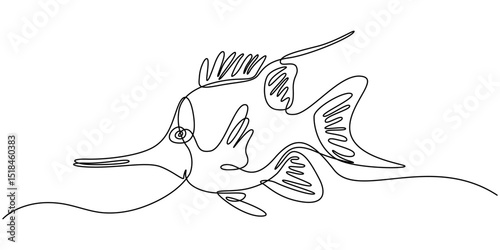 Tropical Fish, tropical fishes line drawing, Beaked Coral Fish continuous one line drawing, Cute fish icon, Icon set with tropical fishes, 