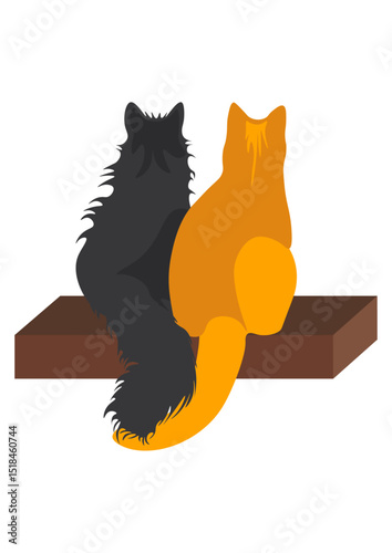 two cats sitting on a shelf