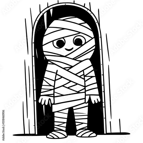 Cartoon mummy standing in a doorway