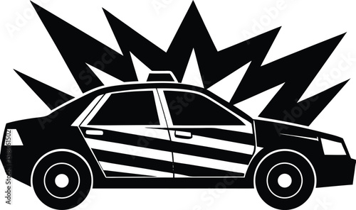 Abstract Police Car Silhouette with Vector Explosion Design