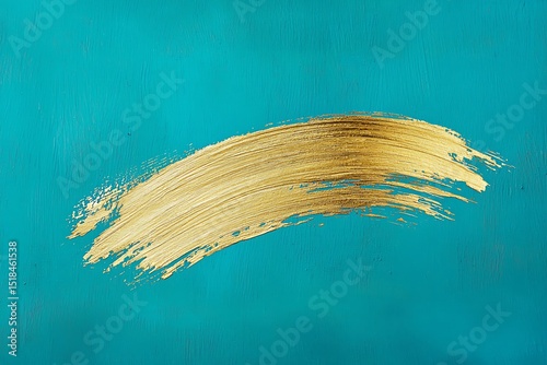 A single gold brushstroke on a vibrant teal background, with a subtle gold blot smear blending outward, creating a sleek and modern composition.