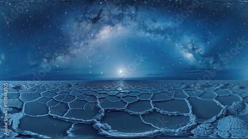 Celestial Salt Flats: A Nighttime Panorama Under the Milky Way