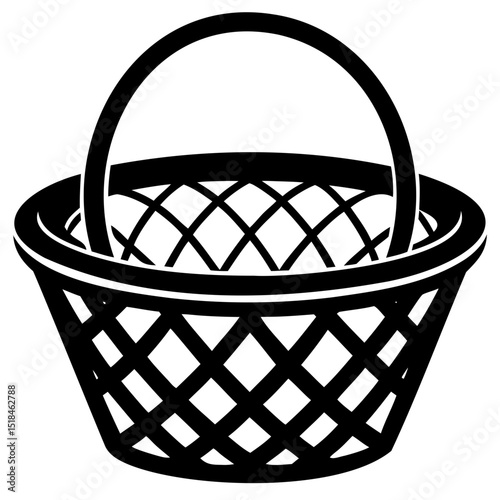 Silhouette basket icon in black isolated on no background PNG