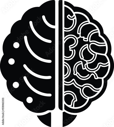 AI brain circuit Vector illustration split brain analog vs digital elements