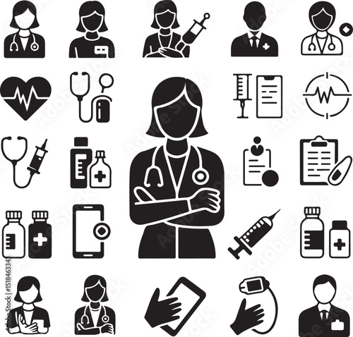Healthcare Professionals Icons Set for Medical Websites and Applications