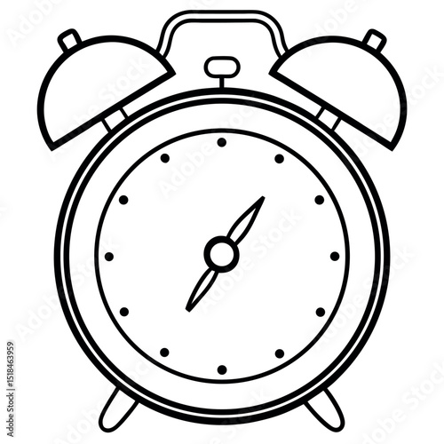 Simple outline illustration of a classic alarm clock in black and white for coloring