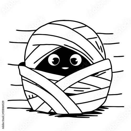Cute cartoon mummy with happy face on white background