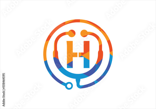 Initial H monogram alphabet with doctor stethoscope. Vector stethoscope logo. Logo for medical and pharmaceutical business. 