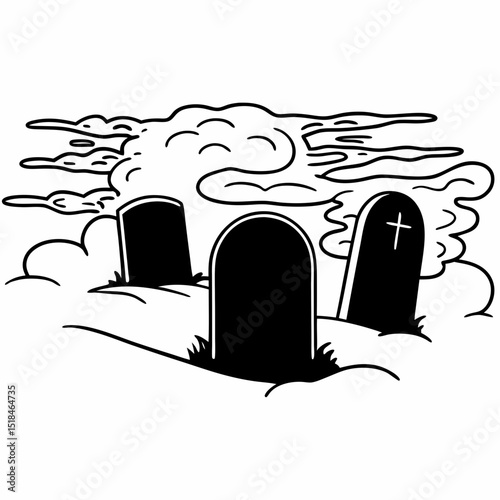 Spooky tombstone scene with clouds for halloween
