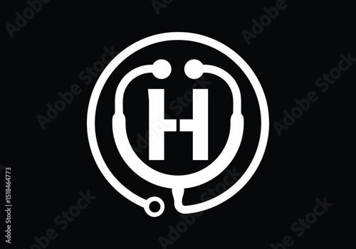 Initial H monogram alphabet with doctor stethoscope. Vector stethoscope logo. Logo for medical and pharmaceutical business. 