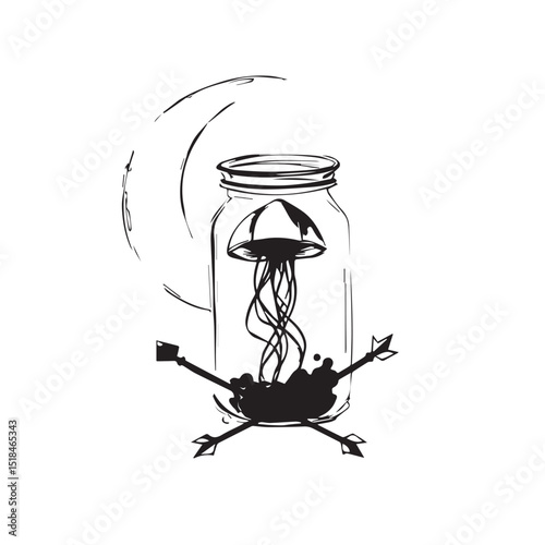 Jellyfish in a mason jar with arrows and moon