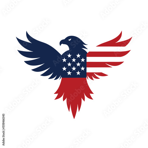 A striking vector silhouette of an American eagle with unfurled wings and the flag, embodying freedom and national symbolism