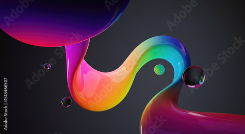 Colorful fluid shapes in abstract design on dark background  