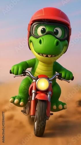Cartoon Dinosaur Performing Dirt Bike Tricks – Cool Biking Animation for Children in 4K