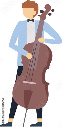 Cellist musician holding a cello, dressed in a bow tie and light blue shirt, embodying the essence of classical music and the artistry of live performance