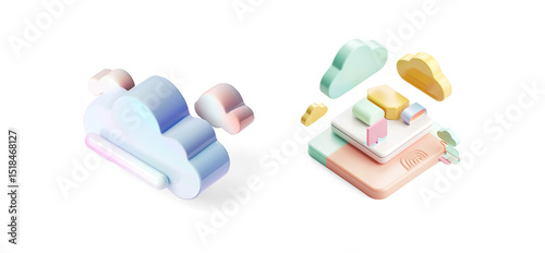 Abstract 3D Pastel Cloud Shapes on a Transparent Background