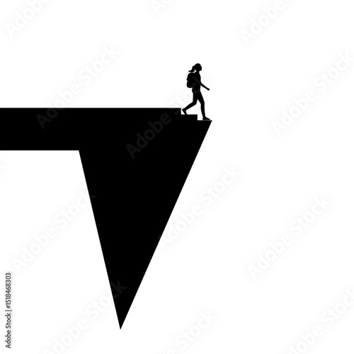 Silhouette of hiker walking on cliff edge representing mental health  