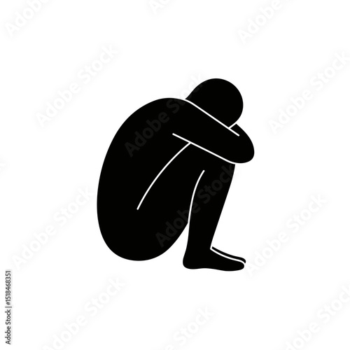 Silhouette of a person sitting on the floor with head down in distress - Concept of Mental health and emotional well-being  