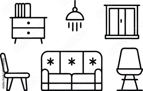 Black silhouette vector furniture icons set for home interior design