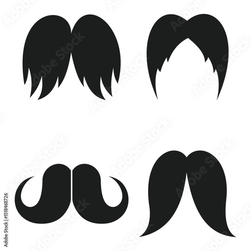 Different mustache silhouettes. Hipster mustache icon set.  Black icon of a classic gentleman's mustache, whisker, moustache Vector