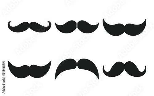 Different mustache silhouettes. Hipster mustache icon set.  Black icon of a classic gentleman's mustache, whisker, moustache Vector