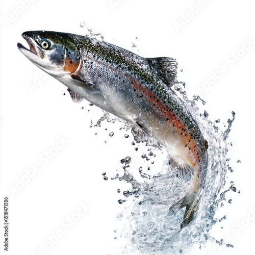 Majestic Salmon Leaping Through Water , PNG isolated cut out image