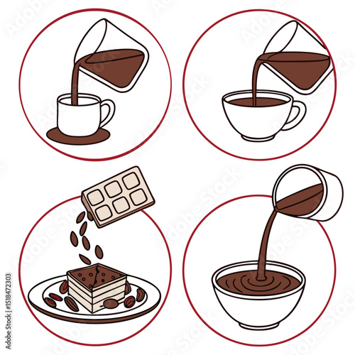 Chocolate and coffee icons pouring and serving