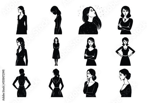 vector silhouettes of women. woman silhouette collection isolated. 
