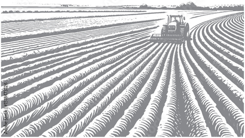 Tractor Plowing a Field Rural Landscape and Farming