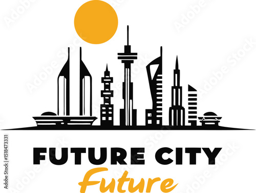 Futuristic city skyline illustration featuring buildings and sunshine suitable for business and technology concepts with a modern design aesthetic