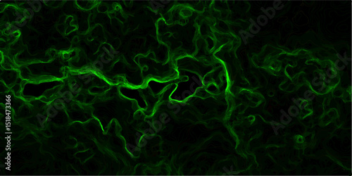 Abstract dark background vivid neon green smoke or plasma-like wisps swirling against a black void.  Fluid and dynamic, with glowing, thread-like filaments creating intricate patterns  sci-fi digital 