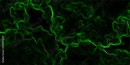 Abstract dark background vivid neon green smoke or plasma-like wisps swirling against a black void.  Fluid and dynamic, with glowing, thread-like filaments creating intricate patterns  sci-fi digital 