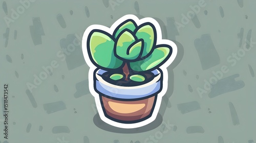 Succulent in a Pot: A charming illustrated succulent sits serenely in a decorative pot, the leaves are green and fresh, creating a sense of calm.