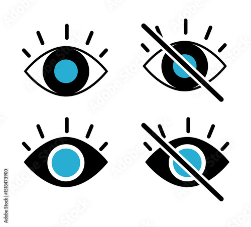 eye icon set. vision icon, see view icons - eyesight symbol - invisible eye hide icon, incognito icon no eye view hidden icon set. Hidden icon vector, vector illustration.