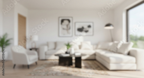 a modern blur background living room with a large, comfortable sectional sofa, framed artwork, and abundant natural light creating an inviting atmosphere 10