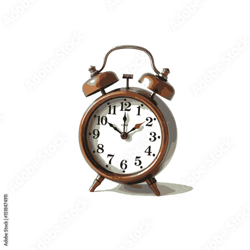 Vintage brown alarm clock isolated on white