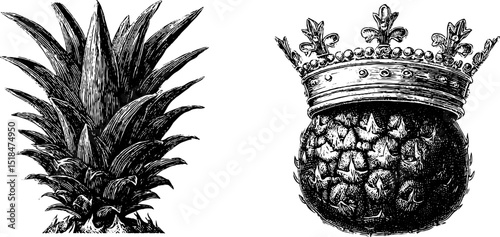 Engraved pineapple illustrations for vintage design