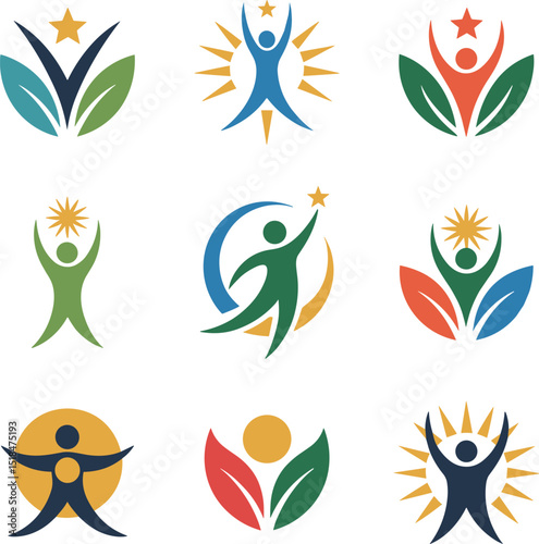 Set of abstract logos representing achievement success growth and conceptual ideas design elements