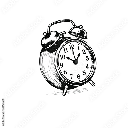 Vintage alarm clock hand drawn illustration