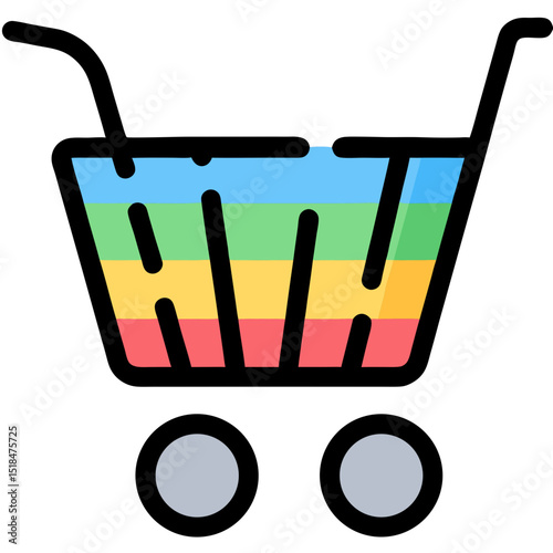Rainbow Shopping Cart Icon: Colorful Retail Vector