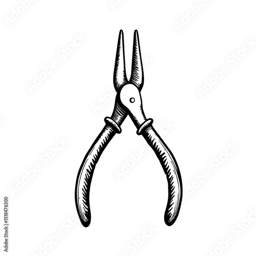 Vector hand drawn pliers with textured handles. Concept of mechanical work and precision tool - fixing - equipment