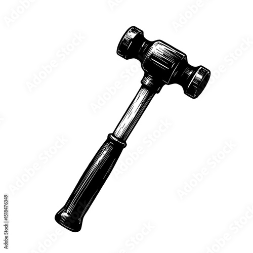 Hand drawn rubber mallet illustration with cylindrical head and long handle. Concept of construction tool and delicate impact - woodwork - repair
