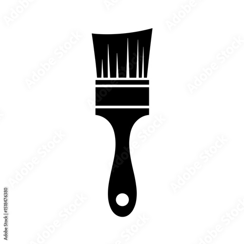 Minimalist hand drawn paint brush with short thick handle and wide bristles. Concept of wall painting and surface coating - home renovation - art tool