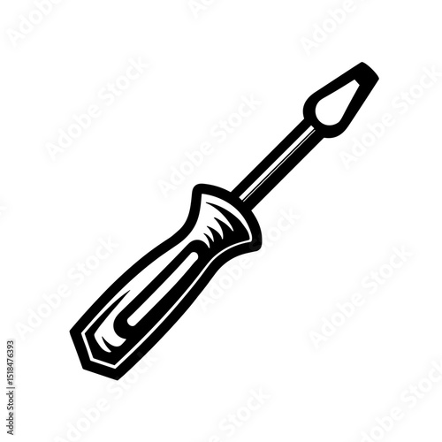 Hand drawn flathead screwdriver illustration with textured handle. Concept of construction tool and screw fixing - DIY - maintenance