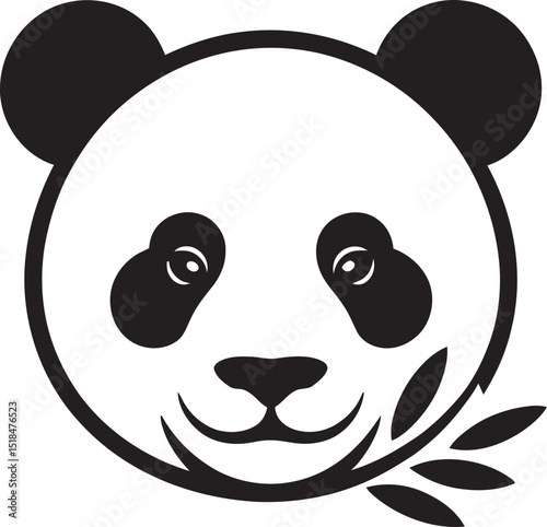 A friendly black and white panda face with a sprig of leaves is a delightful and cute vector illustration.