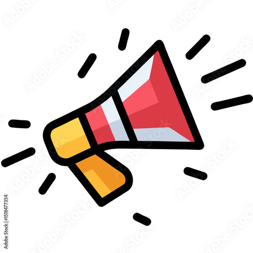 Red and White Megaphone Icon with Sound Waves