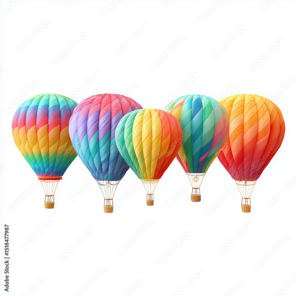 Fototapeta premium Vibrant Hot Air Balloons Soar Through the Sky , PNG isolated cut out image